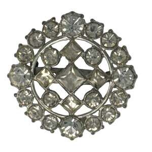 Vintage 60s Silver Round Rhinestone Brooch Pin Mid Century Modern